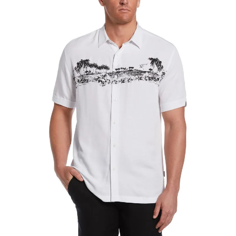 Cubavera Mens Collar Printed Button-Down Shirt