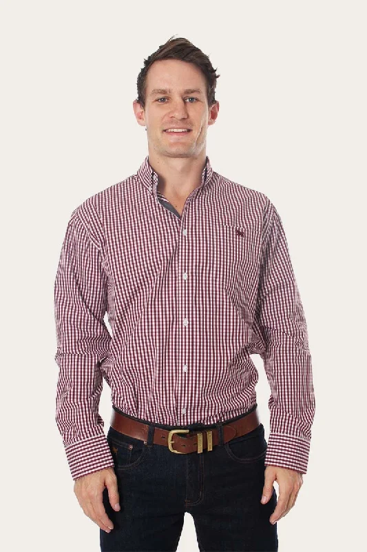 Davidson Mens Gingham Dress Shirt - Burgundy