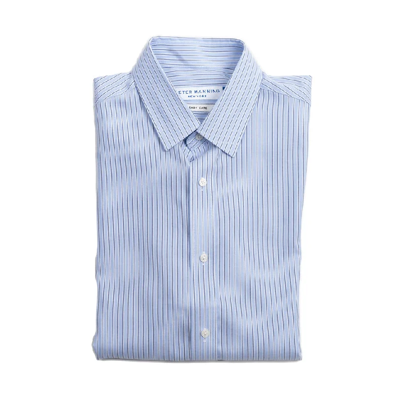 Easy Care Dress Shirt Standard Fit - Navy Blue White Stripe