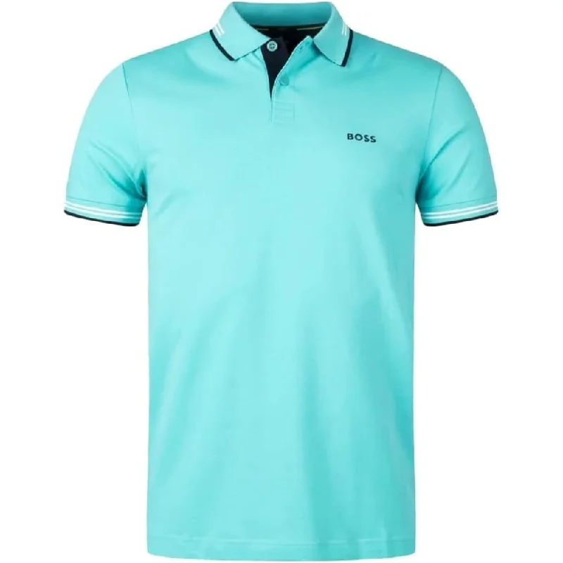 Hugo Boss Paul Men Cotton Polo Shirt Slim Fit Contrast Short Sleeves Open Green