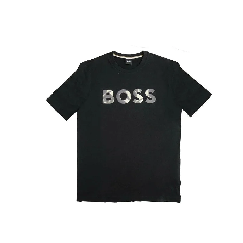 Hugo Boss Thompson Men Cotton T-shirt Crew Neck Front Logo Short Sleeves Black