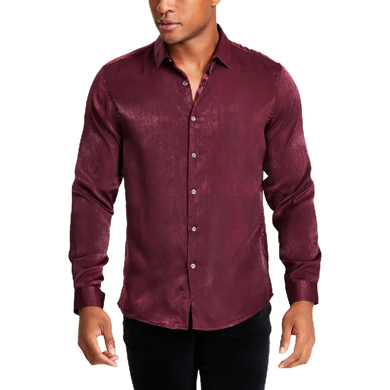 INC Mens Satin Regular Fit Button-Down Shirt