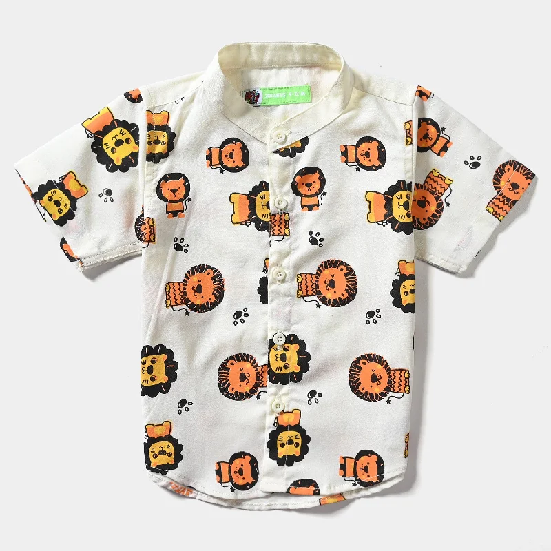 Infant Boys Oxford Basic Casual Shirt (Lion)-Off-White