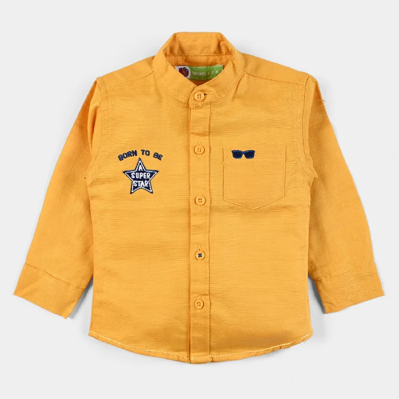 Infant Boys Cotton Casual Shirt Super Star-Yellow