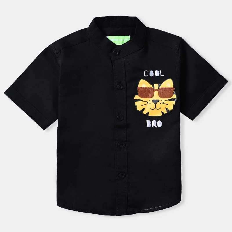 Infant Boys Cotton Poplin Basic Casual Shirt (Cool Bro)-BLACK