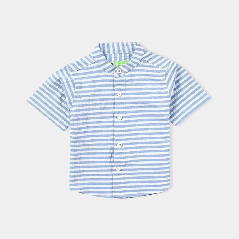 Infant Boys Yarn Dyed Basic Casual Shirt (Wide Stripe)-Blue