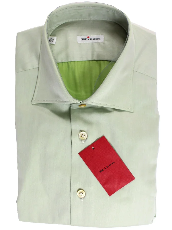 Kiton Dress Shirt Light Green - Spread Collar 37 - 14 1/2 REDUCED - SALE