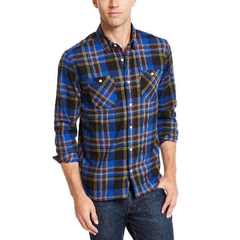 Levi's Men's Dual Pocket Plaid Flannel Shirt Blue Size Large