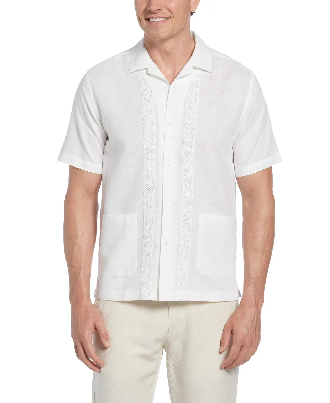 Linen-Blend Applique Panel Guayabera Shirt