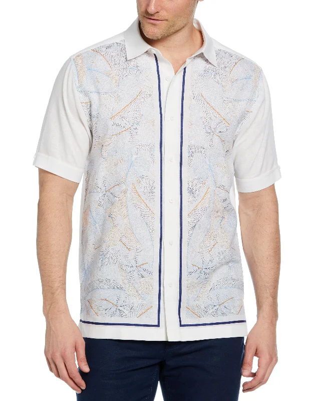 Linen-Blend L-Shape Leaf Print Shirt