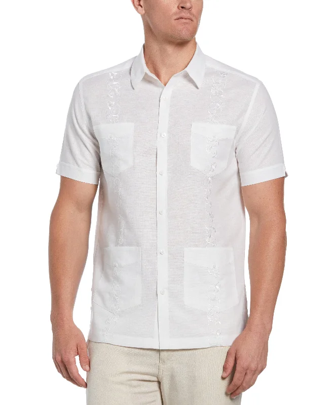 Linen Blend Tonal Embroidery Guayabera Shirt