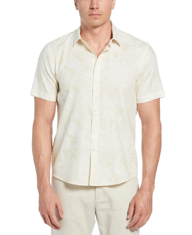 Linen Blend Tonal Multi Leaf Print Shirt