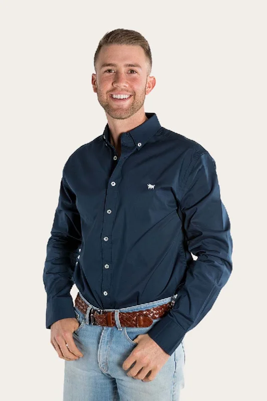 Longreach Mens Plain Dress Shirt - Navy