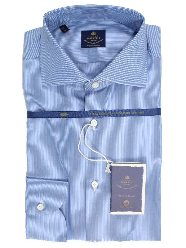 Luigi Borrelli Dress Shirt ROYAL COLLECTION - Blue White Stripes 38 - 15 1/2