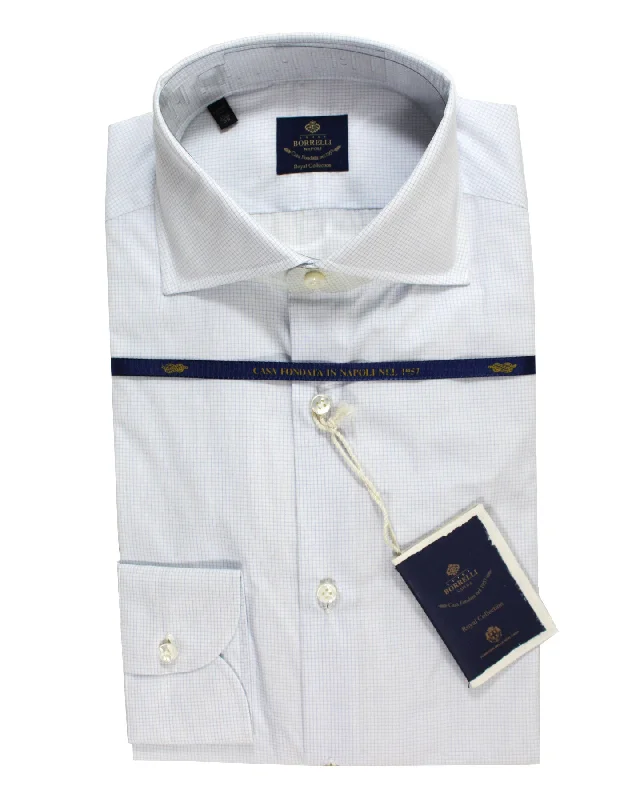 Luigi Borrelli Dress Shirt ROYAL COLLECTION White Blue Graph Check 39 - 15 1/2