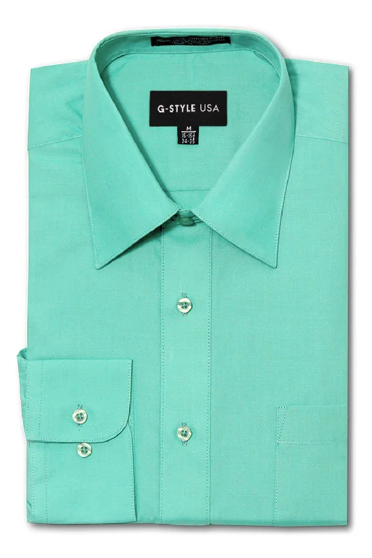 Men's Basic Solid Color Button Up Dress Shirt (Aqua)