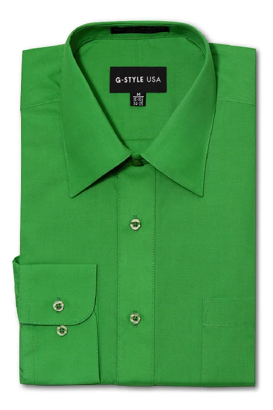 Men's Basic Solid Color Button Up Dress Shirt (Green)