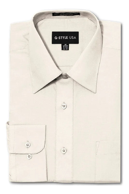 Men's Basic Solid Color Button Up Dress Shirt (Ivory)