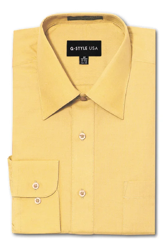 Men's Basic Solid Color Button Up Dress Shirt (Lemon)