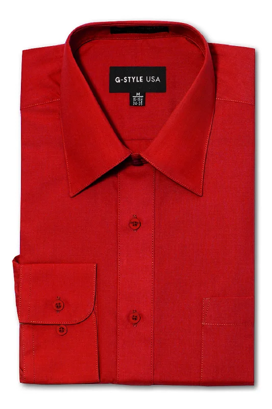 Men's Basic Solid Color Button Up Dress Shirt (Red)