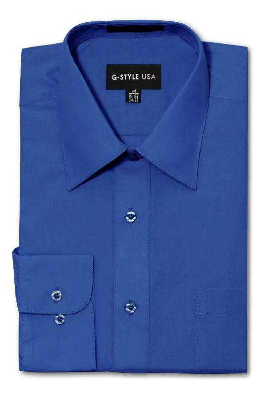 Men's Basic Solid Color Button Up Dress Shirt (Royal Blue)