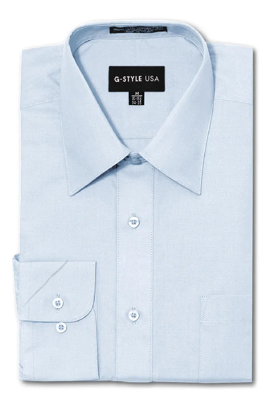 Men's Basic Solid Color Button Up Dress Shirt (Sky Blue)