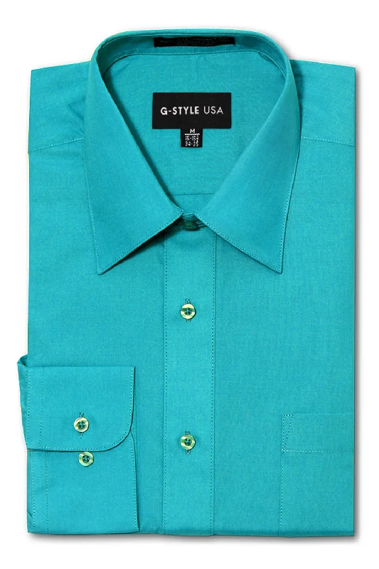 Men's Basic Solid Color Button Up Dress Shirt (Turquoise)