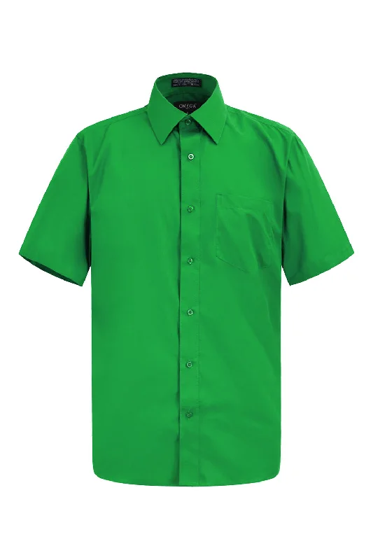 Men's Regular Fit Short Sleeve Solid Color Dress Shirts (Green)