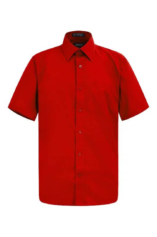 Men's Regular Fit Short Sleeve Solid Color Dress Shirts (Red)