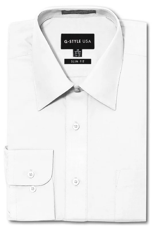 Men's Slim Fit Solid Color Dress Shirt (White)