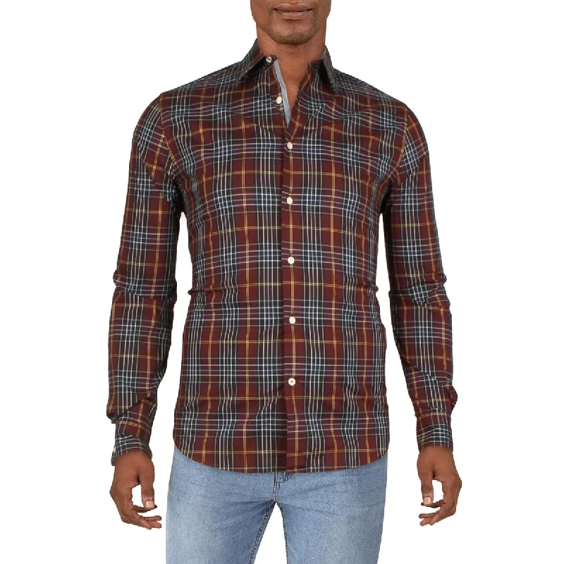 Nautica Mens Plaid Collared Button-Down Shirt