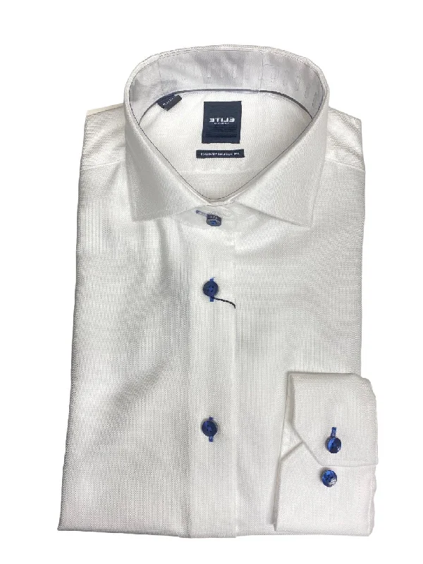 Serica Elite Tapered 100% Cotton Navy Textured Dress Shirt E2459014