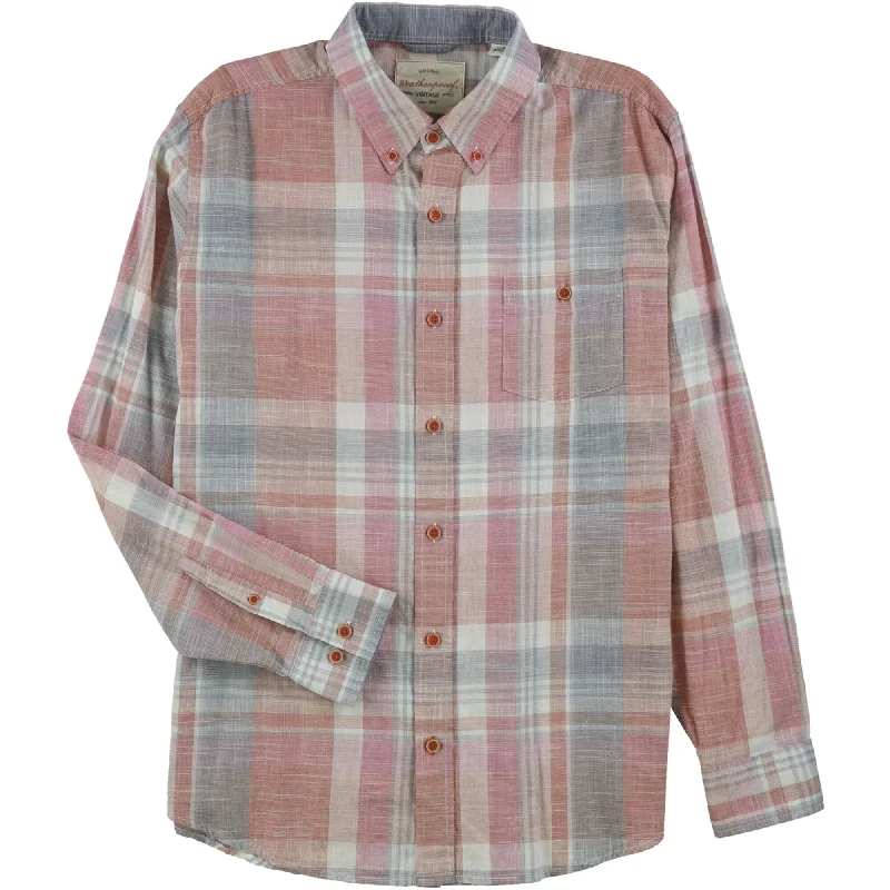 Weatherproof Mens Woven Button Up Shirt, Pink, Large