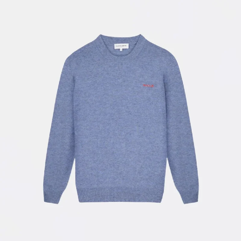 "Amour" Grand Cerf Wool Sweater (Slate Blue)